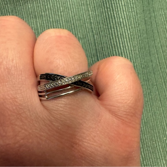 Sterling Silver and Diamond Black and White Right Hand Ring - Picture 10 of 11